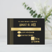 Art Deco Geometric Gold und Black Response Card Einladung (Stehend Vorderseite)