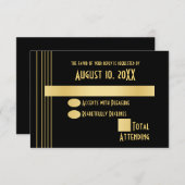 Art Deco Geometric Gold und Black Response Card Einladung (Vorne/Hinten)