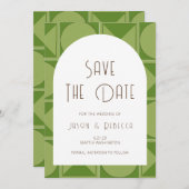 Art Deco Geometric Green Save the Date Wedding Einladung (Vorne/Hinten)