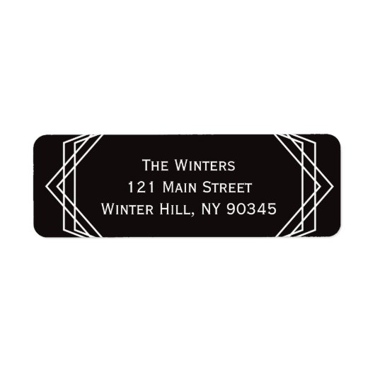 Art Deco Geometric Holiday Address Label Schwarz (Vorne)