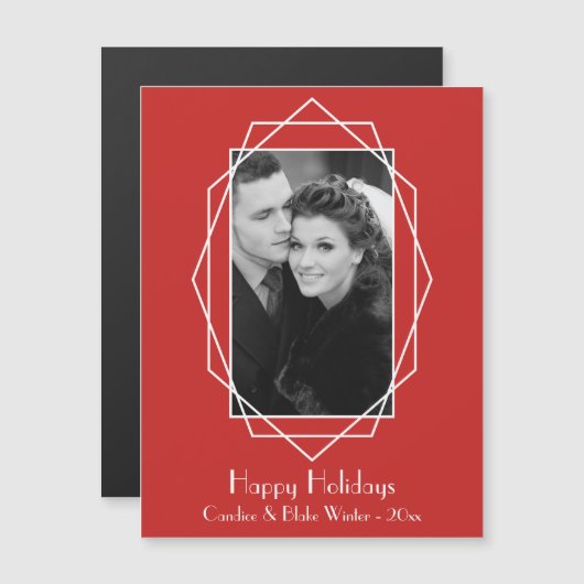 Art Deco Geometric Holiday Foto Magnet (Vorne/Hinten)