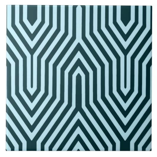 Art Deco Geometric - Indigo und Eisblau Fliese (Vorderseite)