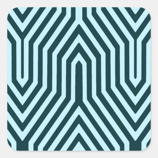 Art Deco Geometric - Indigo und Eisblau Quadratischer Aufkleber (Vorderseite)