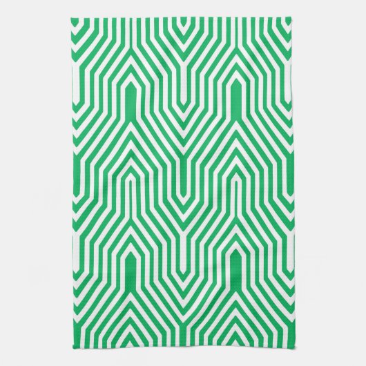 Art Deco Geometric - Jade grün und weiß Geschirrtuch (Vertikal)