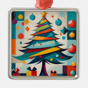 Art Deco Geometric Joyful Christmas Tree mit Gesch Ornament Aus Metall
