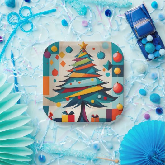 Art Deco Geometric Joyful Christmas Tree mit Gesch Pappteller (Party)