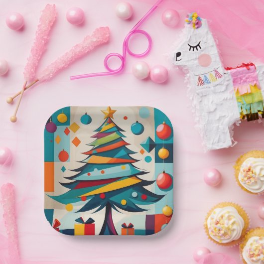 Art Deco Geometric Joyful Christmas Tree mit Gesch Pappteller (Party)