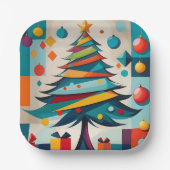 Art Deco Geometric Joyful Christmas Tree mit Gesch Pappteller (Vorderseite)