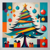 Art Deco Geometric Joyful Christmas Tree with Gift Poster (Vorne)