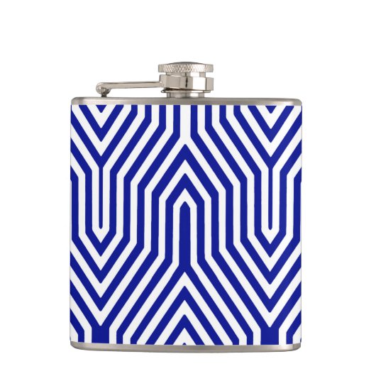 Art Deco Geometric - Kobalt blau und weiß Flachmann (Vorderseite)