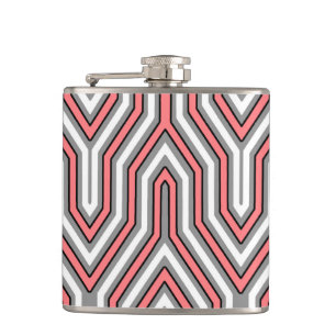 Art Deco Geometric - Korallen, grau und weiß Flachmann