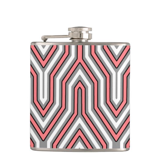 Art Deco Geometric - Korallen, grau und weiß Flachmann (Vorderseite)