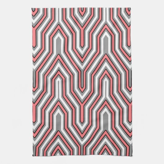 Art Deco Geometric - Korallen, grau und weiß Geschirrtuch (Vertikal)