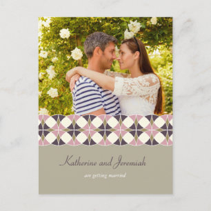 Art Deco Geometric Muster Foto Save the Date Ankündigungspostkarte