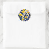 Art Deco Geometric Muster mit Navy Blue Yellow Runder Aufkleber (Tasche)