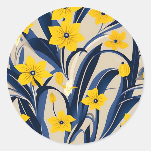 Art Deco Geometric Muster mit Navy Blue Yellow Runder Aufkleber (Vorderseite)