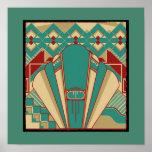 Art Deco Geometric Muster Poster<br><div class="desc">Deko Muster in den beliebten Südwestfarben Rot,  Türkis,  Schwarz und Creme.</div>