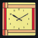 Art Deco Geometric Orange Yellow Black  Quadratische Wanduhr<br><div class="desc">Great complimenting color square design</div>