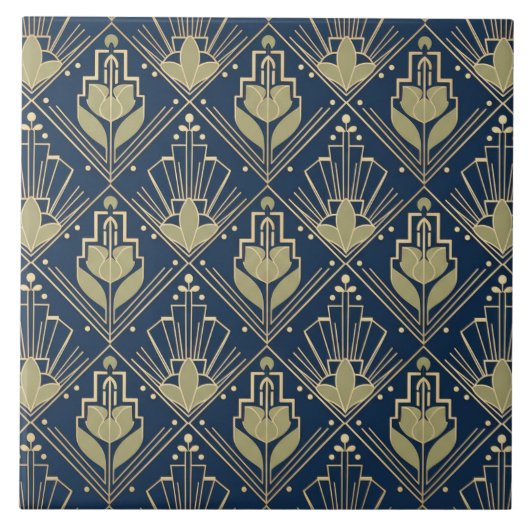 Art Deco Geometric Pat#6 olive navy ID1196 Fliese (Vorderseite)