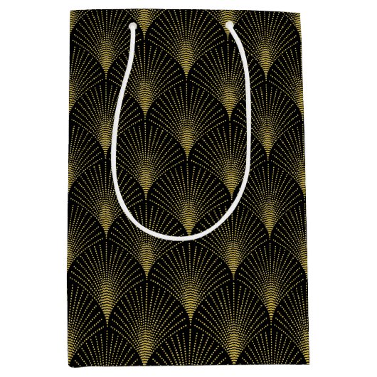 Art Deco Geometric Pattern In Gold & White Mittlere Geschenktüte (Vorderseite)