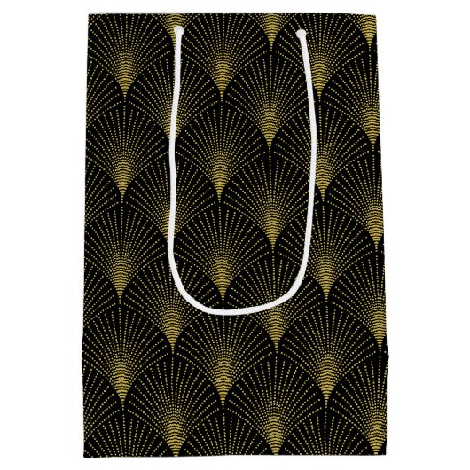 Art Deco Geometric Pattern In Gold & White Mittlere Geschenktüte (Rückseite)
