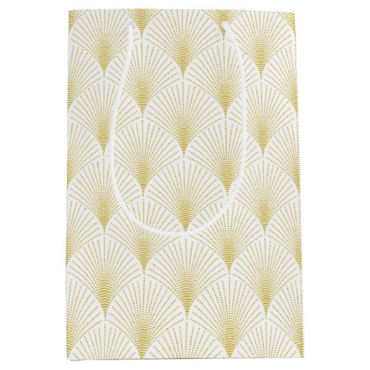 Art Deco Geometric Pattern In Gold & White Mittlere Geschenktüte (Vorderseite)