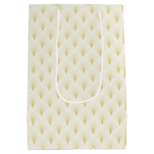 Art Deco Geometric Pattern In Gold & White Mittlere Geschenktüte (Rückseite)