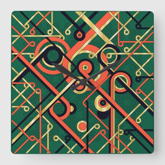 Art Deco Geometric Quadratische Wanduhr (Vorderseite)