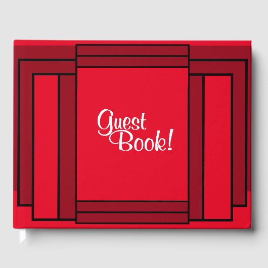 Art Deco Geometric Red Black Gästebuch (Vorderseite)