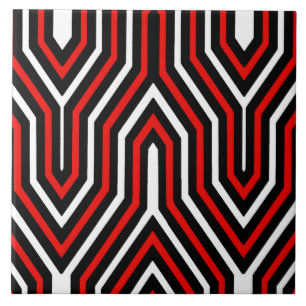 Art Deco Geometric - rot, schwarz und weiß Fliese