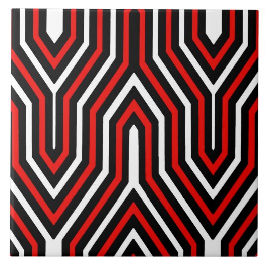 Art Deco Geometric - rot, schwarz und weiß Fliese (Vorderseite)