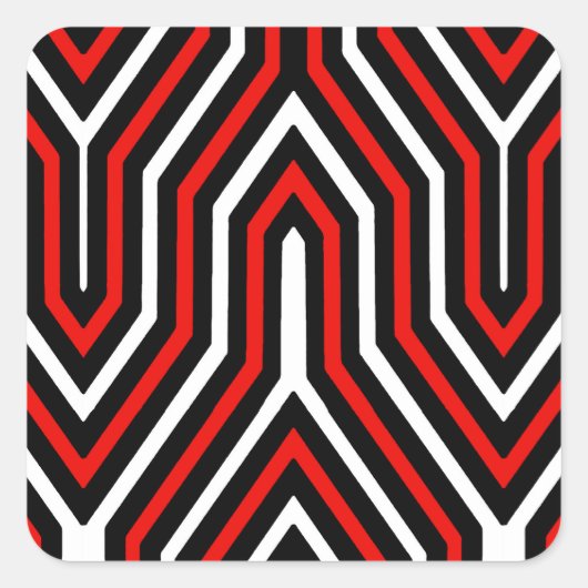 Art Deco Geometric - rot, schwarz und weiß Quadratischer Aufkleber (Vorderseite)