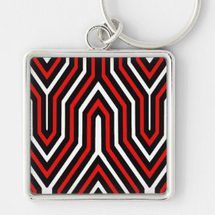 Art Deco Geometric - rot, schwarz und weiß Schlüsselanhänger