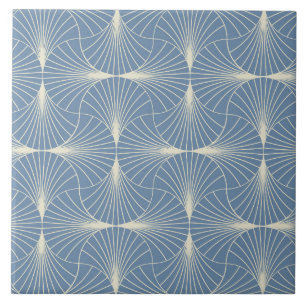 Art Deco Geometric scallop Fans in Grau-Blau Fliese