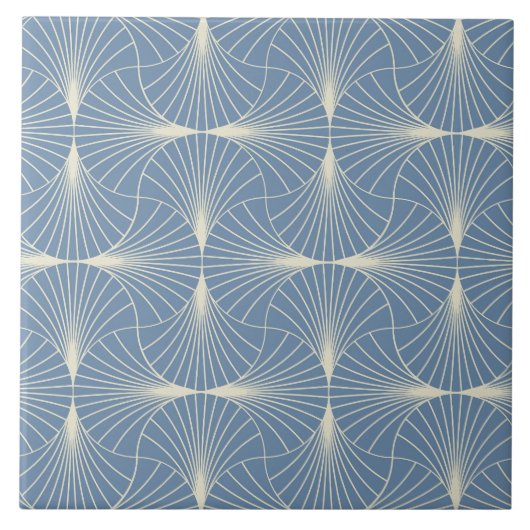 Art Deco Geometric scallop Fans in Grau-Blau Fliese (Vorderseite)