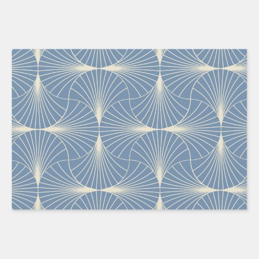 Art Deco Geometric scallop Fans in Grau-Blau Geschenkpapier Set (Vorderseite)