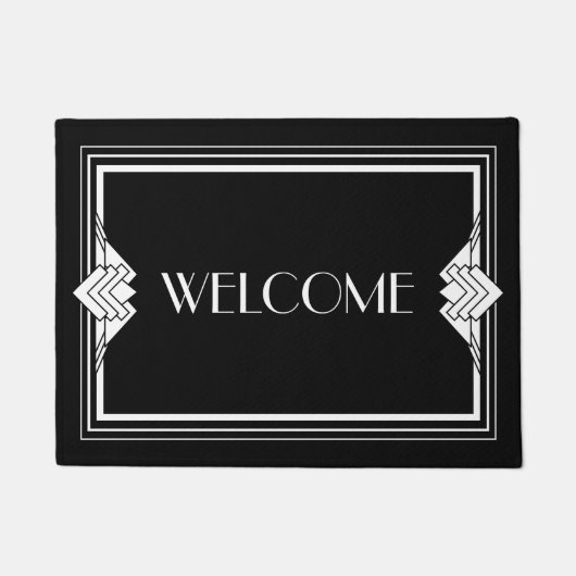Art Deco Geometric Schwarz-weiß Welcome Doormat Fußmatte (Vorderseite)