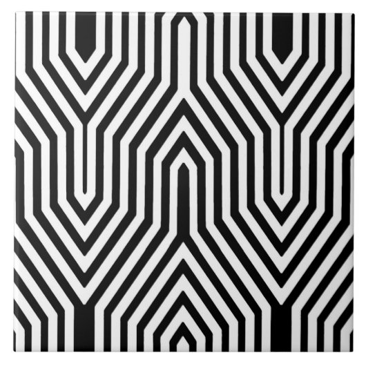 Art Deco Geometric - Schwarzweiß Fliese (Vorderseite)