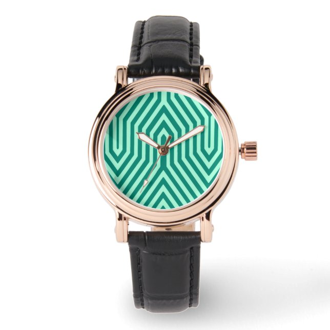 Art Deco Geometric - Türkis und Wasser Armbanduhr (Vorderseite)