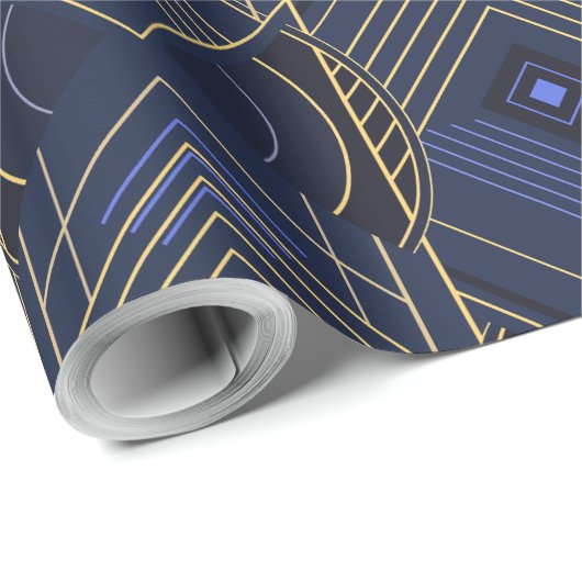 Art Deco Geometric Uplift - Blue Geschenkpapier (Rolleneckpunkt)