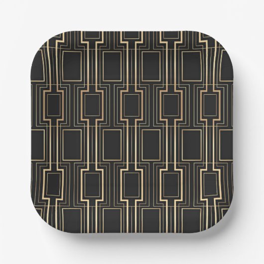 Art Deco Geometrics Black and Gold Pappteller (Vorderseite)