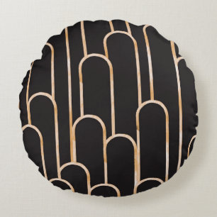 Art Deco Geometrie: Goldene Wasserfarben-Tapete Rundes Kissen