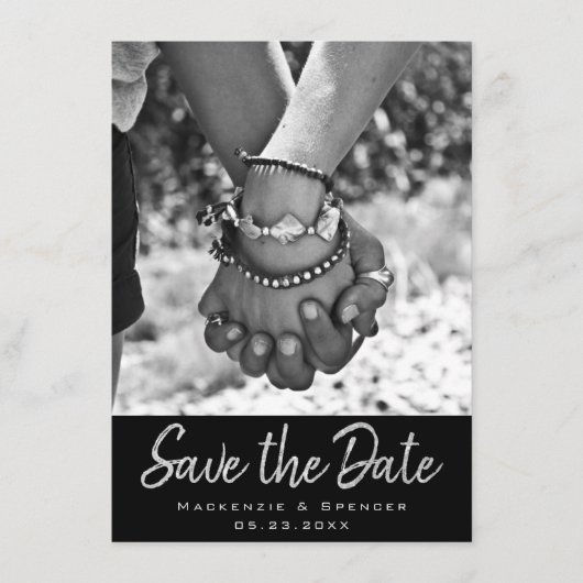 Art Deco | Geometrisch schwarz und silber Save The Date (Vorderseite)