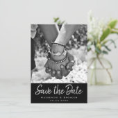 Art Deco | Geometrisch schwarz und silber Save The Date (Stehend Vorderseite)