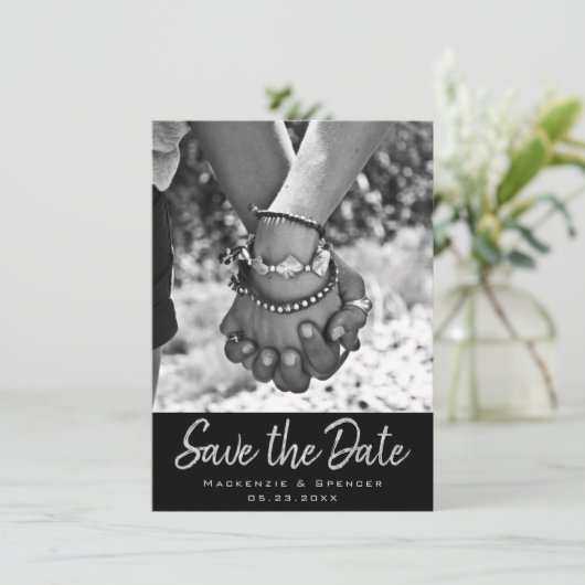 Art Deco | Geometrisch schwarz und silber Save The Date (Stehend Vorderseite)