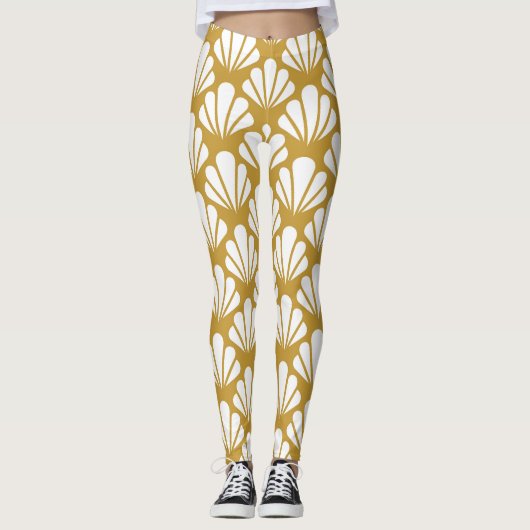 Art Déco, geometrische, blumengeschmückte Muster. Leggings (Vorderseite)