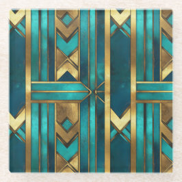 Art Deco geometrische Pfeile, Gold und Türkis Glasuntersetzer