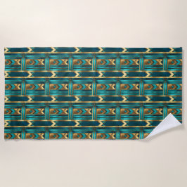 Art Deco geometrische Pfeile, Gold und Türkis Strandtuch