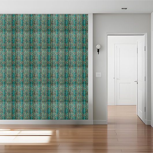 Art Deco Geometrische Tile in Aquamarin und Gold Fliese