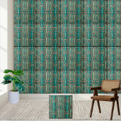 Art Deco Geometrische Tile in Aquamarin und Gold Fliese